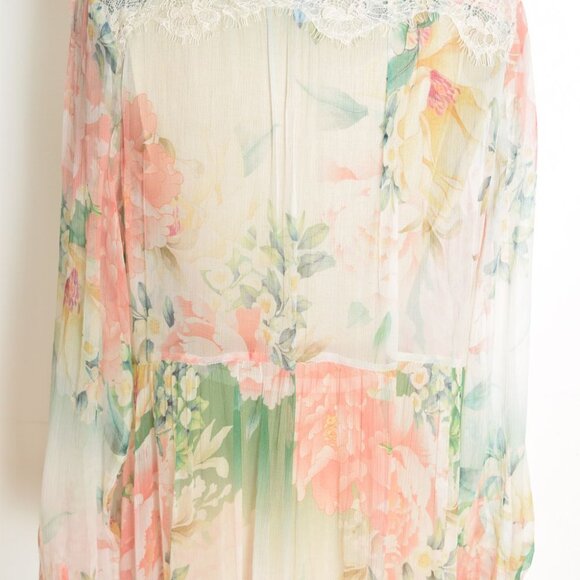 Johnny Was silk dress ruksana sheer floral print boho hippie sheer maxi long M - Picture 7 of 9